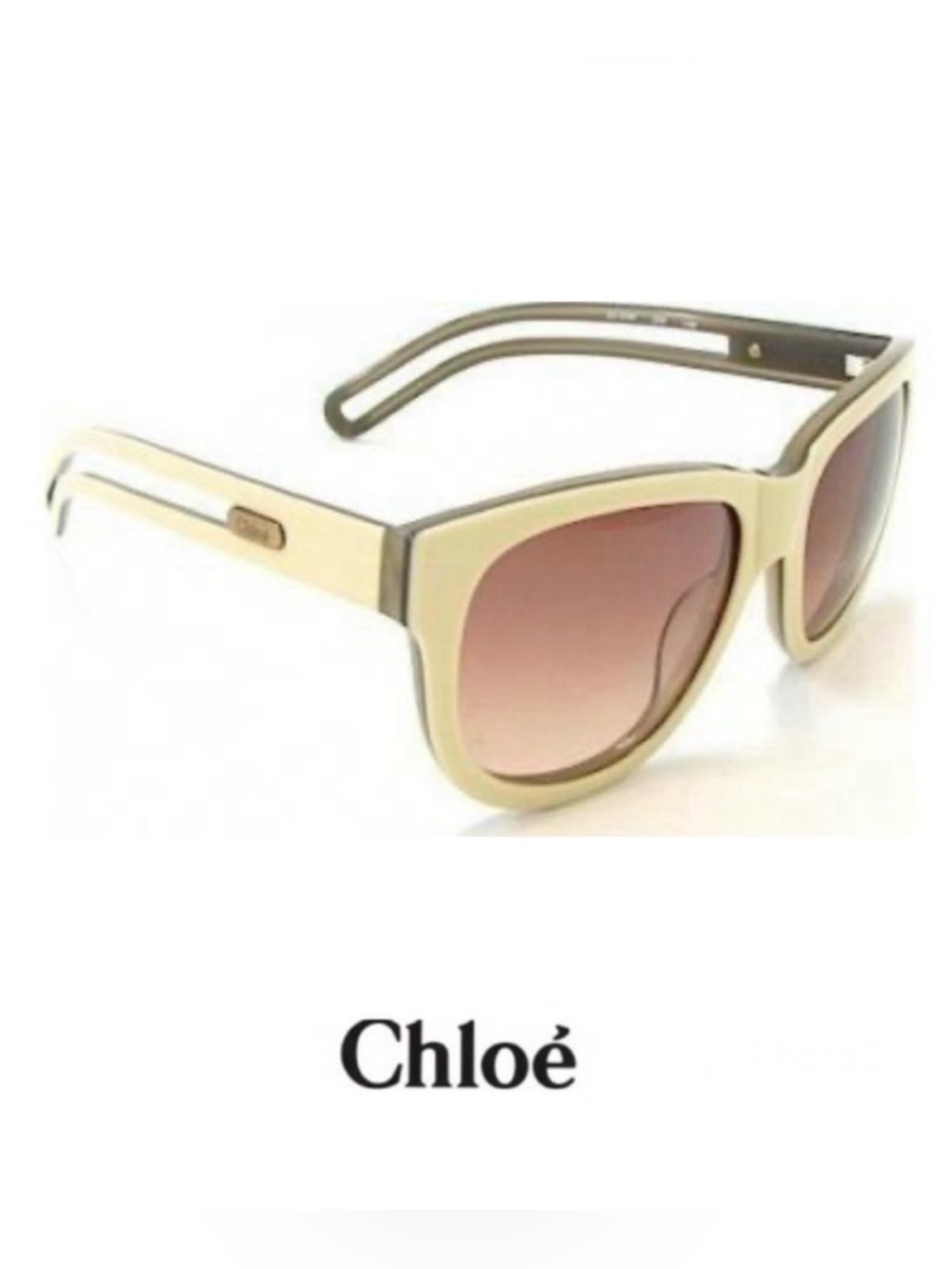 CHLOÈ CL 2124 C03 Brown Gradient Lenses Beige Cutout Gold Logo Frame Sunglasses